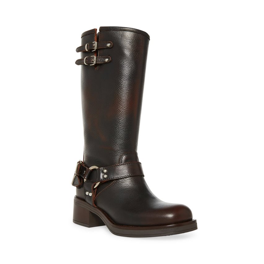 Dark Brown Steve Madden Axelle Leather Women's High Boots | PH 8352WSI